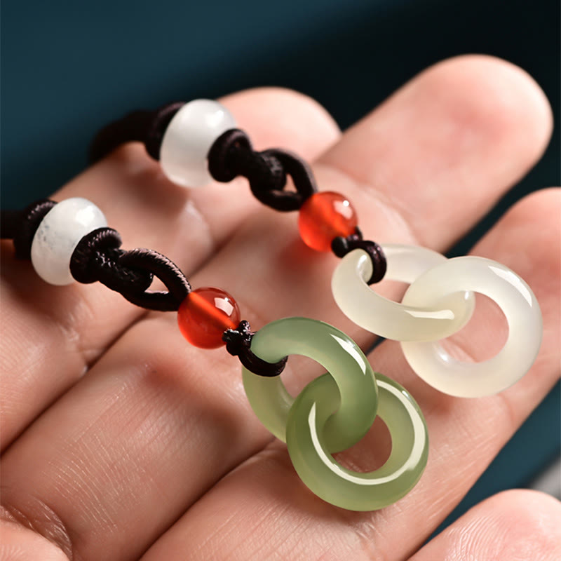 KarmaRipple's Authentic Hetian Cyan Jade Ivory Jade Double Peace Buckle Success Pendant Necklace p10