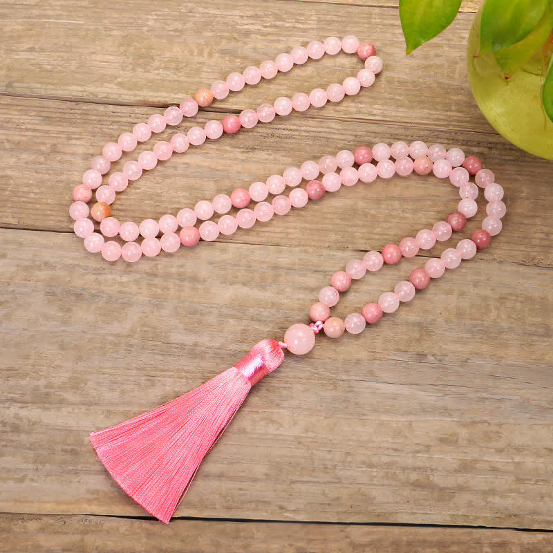 KarmaRipple's 108 Mala Beadwork Pink Gemstone Love Tassel Bracelet p7