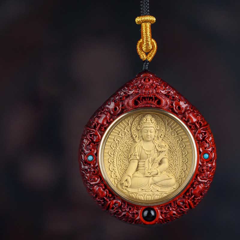 KarmaRipple's Chinese Zodiac Avalokitesvara Small Leaf Red Sandalwood Ebony Longevity Pendant Necklace p42