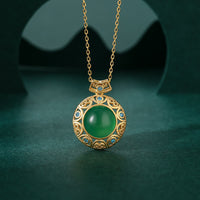 KarmaRipple's 925 Sterling Silver Green Chalcedony Hetian Ivory Jade Strength Pendant Necklace