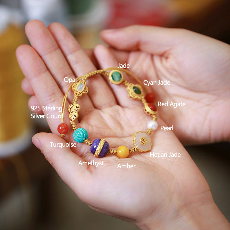 KarmaRipple's 925 Sterling Silver Authentic Hetian Jade Amber Red Agate Crystals Fortune Bracelet p7