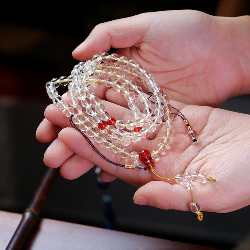 KarmaRipple's 108 Mala Beadwork 925 Sterling Silver Authentic Ivory Agate Red Agate Quadruple Wrap Protection Bracelet p12