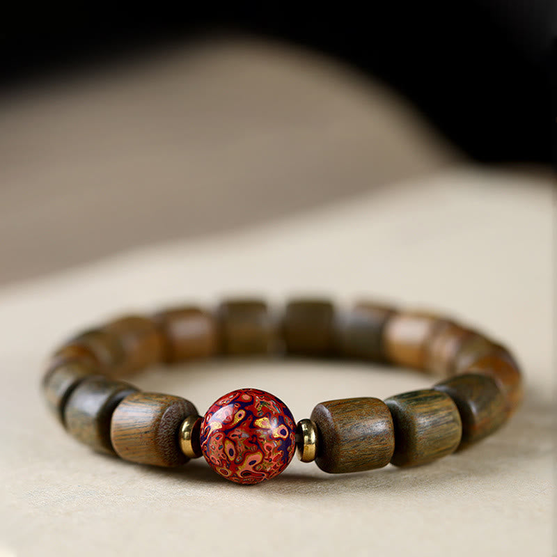 KarmaRipple's Authentic Green Sandalwood Small Leaf Red Sandalwood Lacquer Bead Peace Bracelet p4