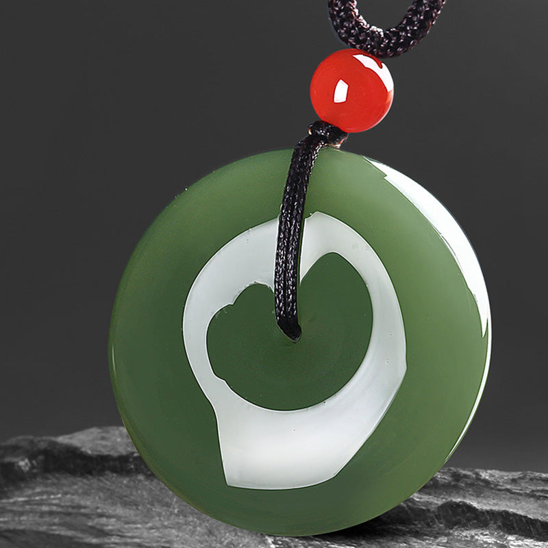 KarmaRipple's Authentic Round Jade Peace Buckle Prosperity Pendant String Necklace p3
