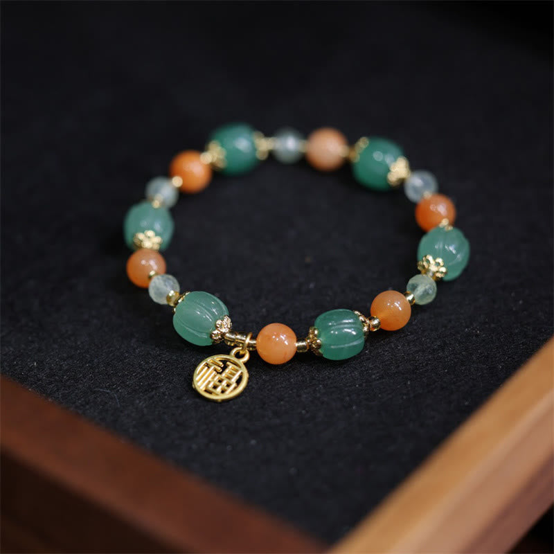 KarmaRipple's Authentic Golden Silk Jade Pumpkin Bead Fu Character Talisman Wealth Bracelet p3