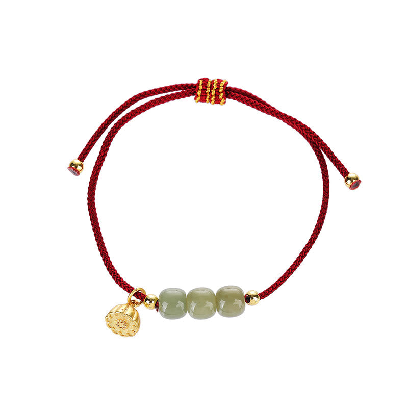 KarmaRipple's Handmade Hetian Jade Bead Lotus Pod Prosperity Fortune Woven Bracelet p5