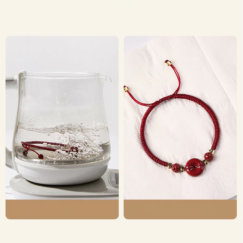 KarmaRipple's Handmade Lotus Cinnabar Peace Buckle Blessing Braid Bracelet p11