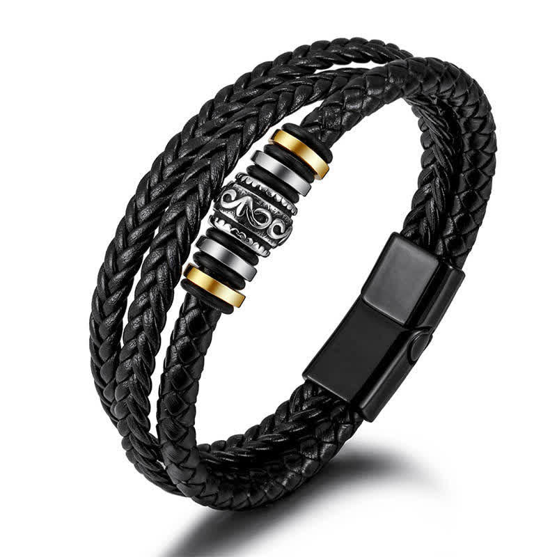 KarmaRipple's Leather Layered Titanium Steel Balance Woven Bracelet p8