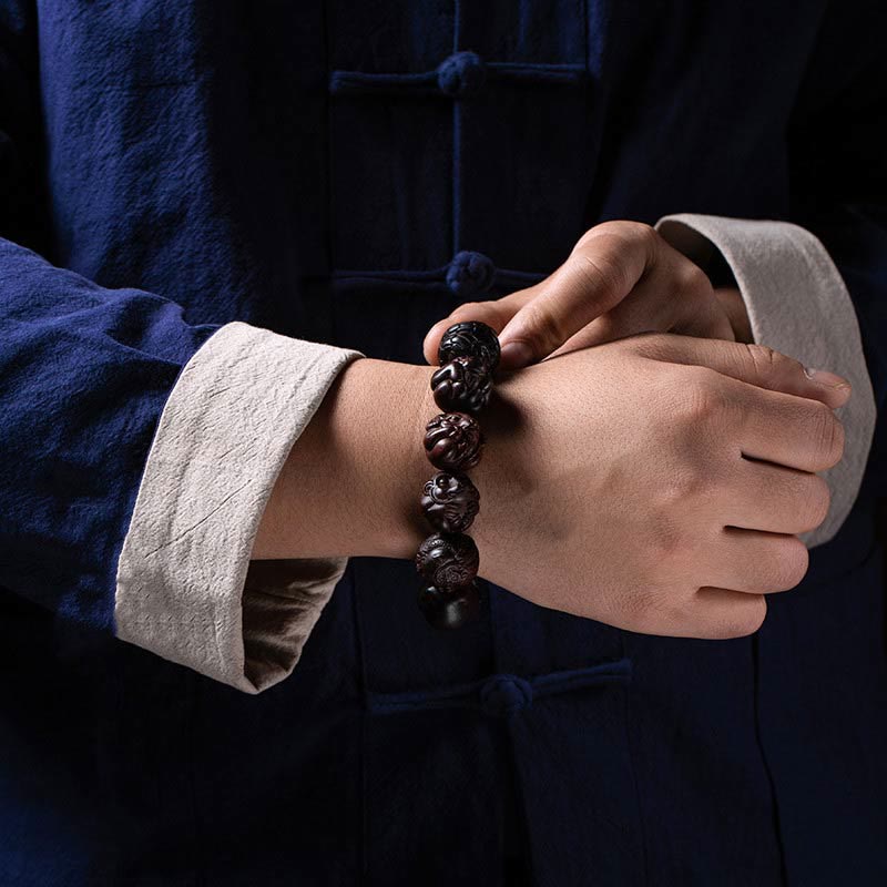 KarmaRipple's Chinese Zodiac Engraved Small Leaf Red Sandalwood Protection Bracelet p10