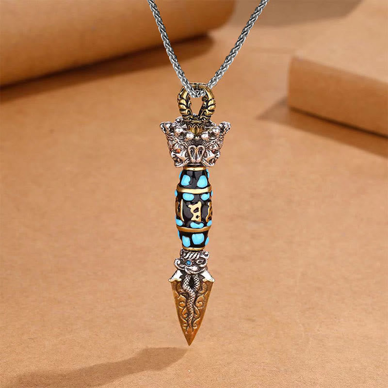 KarmaRipple's Tibet Om Mani Padme Hum Dzi Bead Dorje Vajra Pattern Wealth Rotatable Pendant Necklace p2