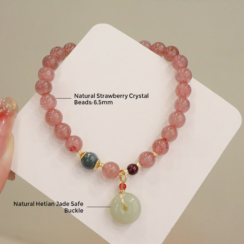 KarmaRipple's Authentic Strawberry Quartz Jade Peace Buckle Coin Purse Balancing Bracelet p6