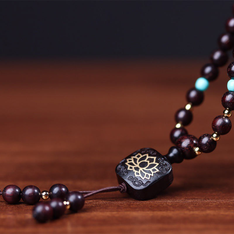 KarmaRipple's 108 Mala Beadwork Tibetan Small Leaf Red Sandalwood Lotus Balance Bracelet p5