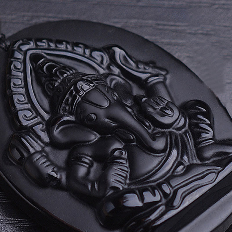 KarmaRipple's Tibetan Obsidian Ganesh Ganpati Elephant Wealth Amulet Pendant p6
