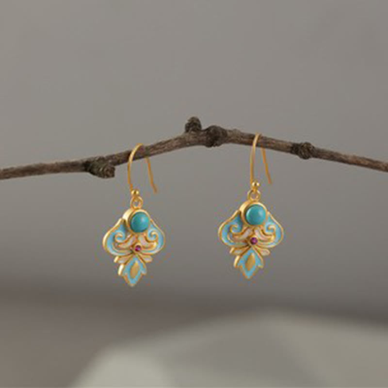 KarmaRipple's Bronze Enamel Turquoise Positive Drop Earrings p2