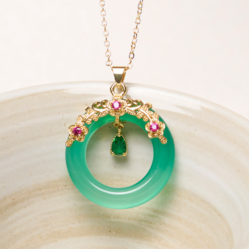 KarmaRipple's Green Chalcedony Peace Buckle Design Strength Pendant Necklace p38