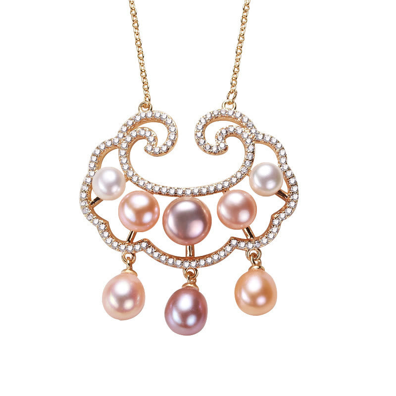 KarmaRipple's 18K Gold Plated Authentic Pearl Chinese Lock Talisman Sincerity Pendant Necklace p8