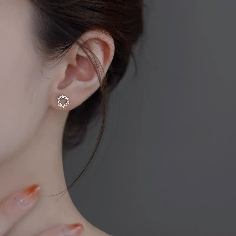 KarmaRipple's 925 Sterling Silver Posts Bronze Metal Tiny Wreath Stud Blessing Flower Earrings p3