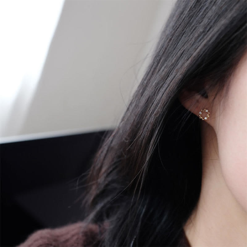 KarmaRipple's 925 Sterling Silver Posts Bronze Metal Tiny Wreath Stud Blessing Flower Earrings p4