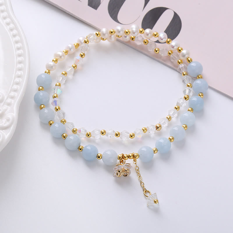 KarmaRipple's Authentic Amethyst Aquamarine Strawberry Quartz Pearl Peace Balancing Double Wrap Bracelet p13