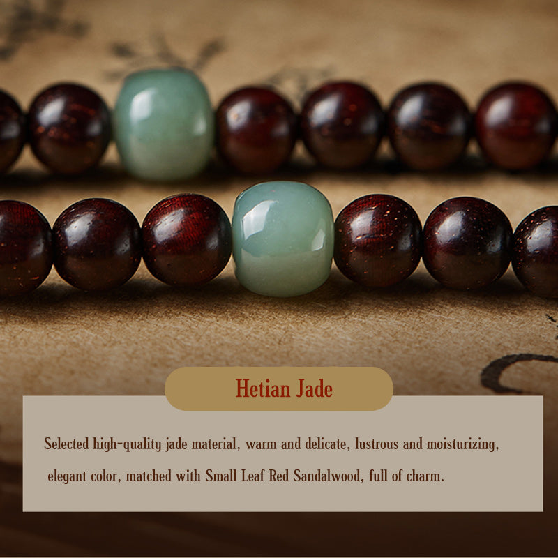 KarmaRipple's Chinese Zodiac Natal Buddha 108 Mala Beadwork Small Leaf Red Sandalwood Red Agate PiXiu Protection Bracelet p19