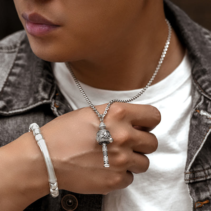 KarmaRipple's Tibetan Om Mani Padme Hum Prayer Wheel Lotus Wisdom Rotatable Pendant Necklace p11