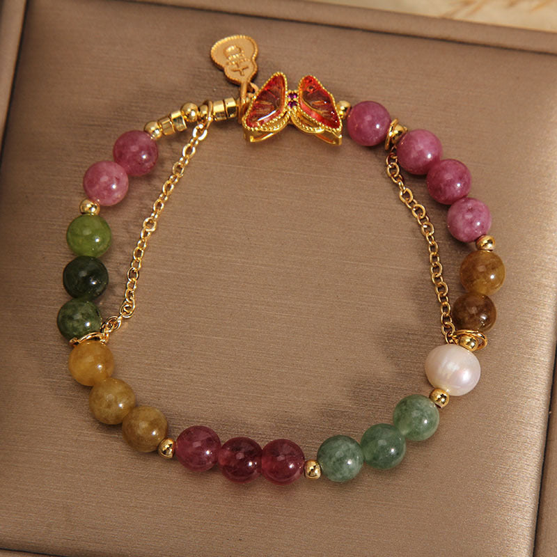KarmaRipple's Authentic Colorful Tourmaline Butterfly Auspicious Character Gourd Talisman Positive Bracelet p6