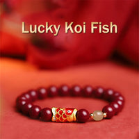 KarmaRipple's Authentic Cinnabar Fortunate Koi Fish Hetian Jade Bead Blessing Bracelet