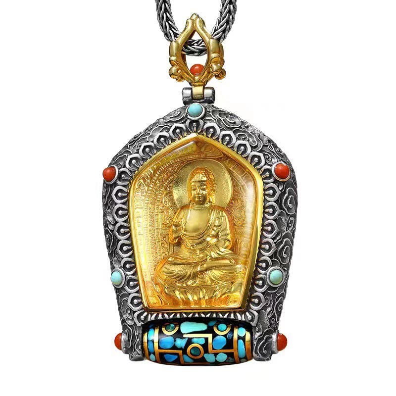 KarmaRipple's Tibet Chinese Zodiac Natal Buddha Thangka Prosperity Rotatable Dzi Bead Pendant Necklace p14