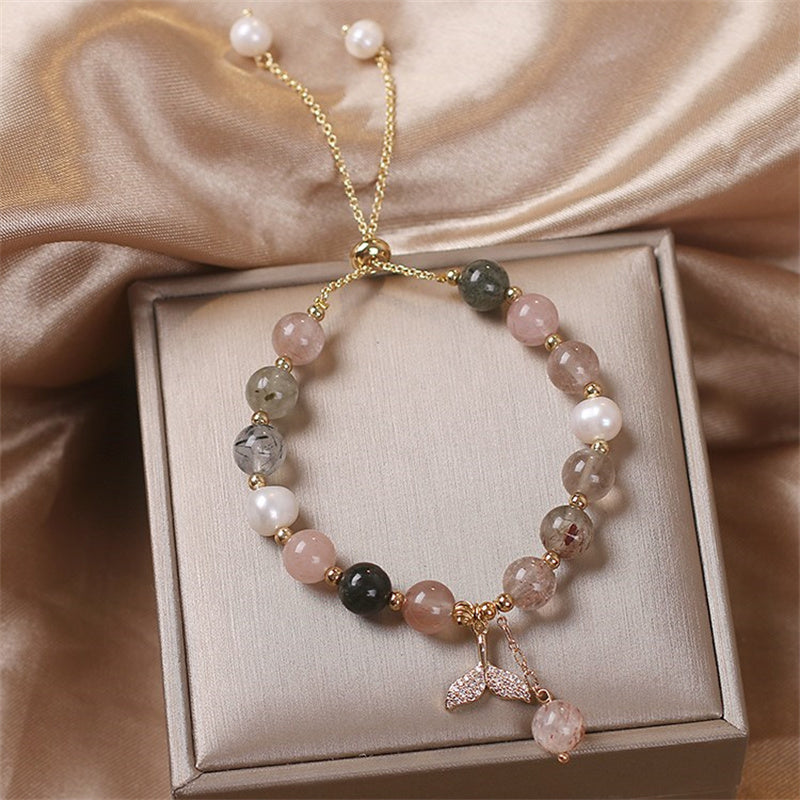 KarmaRipple's Strawberry Quartz Rutilated Quartz Fishtail Talisman Balancing Bracelet p10