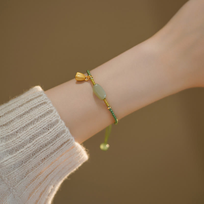 KarmaRipple's Lotus Jade Peace Buckle Bead Fortune Happiness Talisman String Bracelet p11