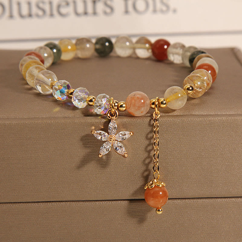 KarmaRipple's Multicolored Rutilated Quartz Auspiciousness Zircon Flower Bracelet p3