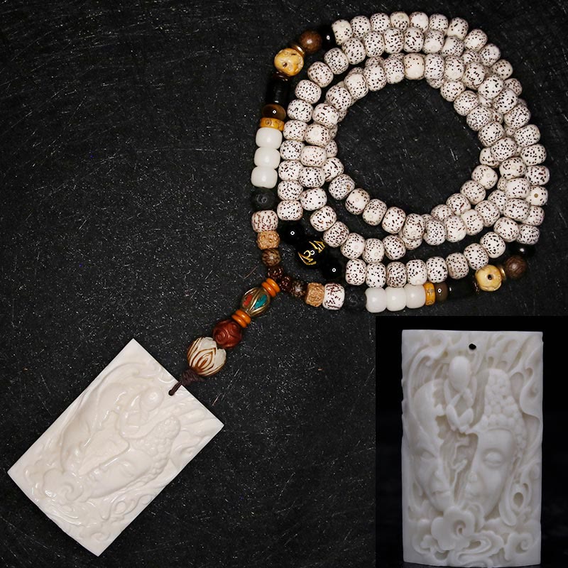 KarmaRipple's 108 Mala Beadwork Bodhi Seed Yak Bone Avalokitesvara Fortunate Pixiu Guan Gong Buddha Demon Peace Tassel Bracelet p22