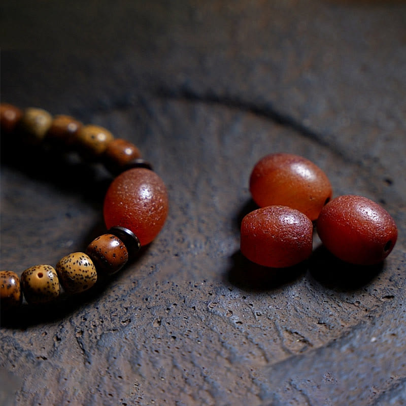 KarmaRipple's Tibetan Bodhi Seed Amber Dzi Bead Agate Zakiram Goddess of Wealth Beadwork Triple Wrap Bracelet p7