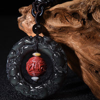 KarmaRipple's FengShui Authentic Rainbow Obsidian PiXiu Cinnabar Balancing Pendant Necklace