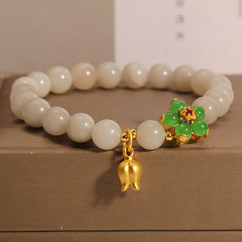 KarmaRipple's Authentic Jade Green Flower Lily Of The Valley Fortune Bracelet p1