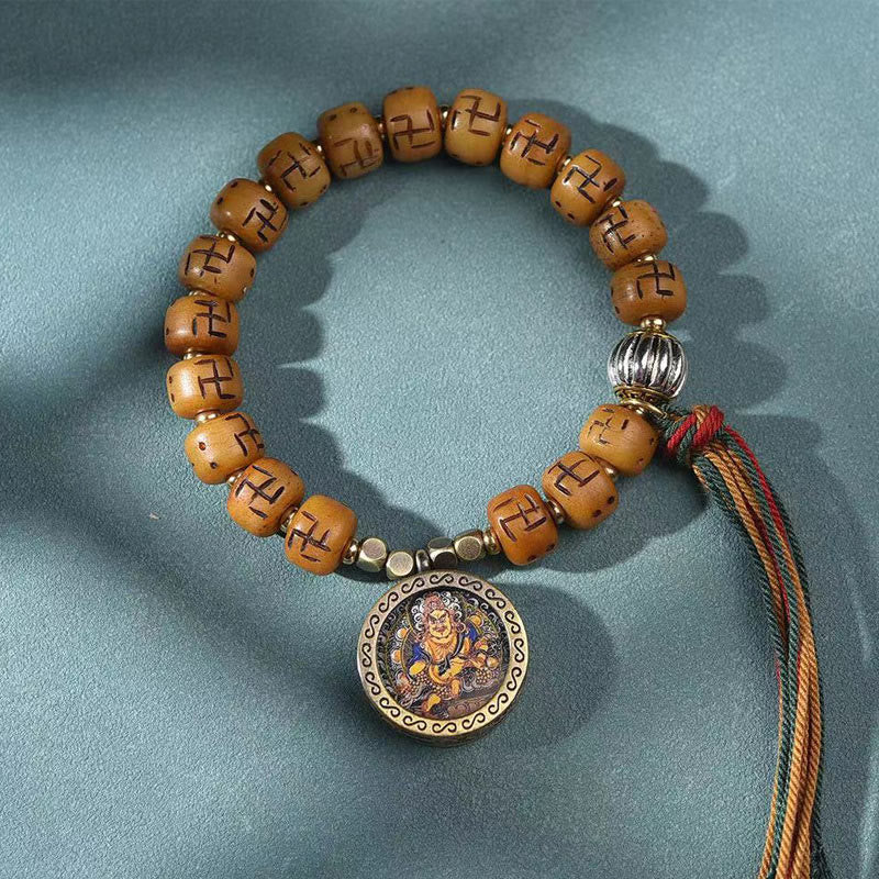 KarmaRipple's Authentic Tibetan Camel Bone Swastika Dzi Bead Shankha Buddha Talisman Kirtimukha Fortune Protection Tassel Bracelet p3