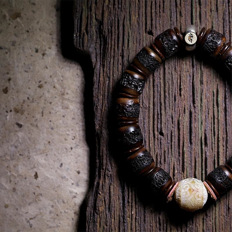 KarmaRipple's 925 Sterling Silver Chinese Zodiac Natal Buddha Handmade Tibet Yak Bone Strength Bracelet p5