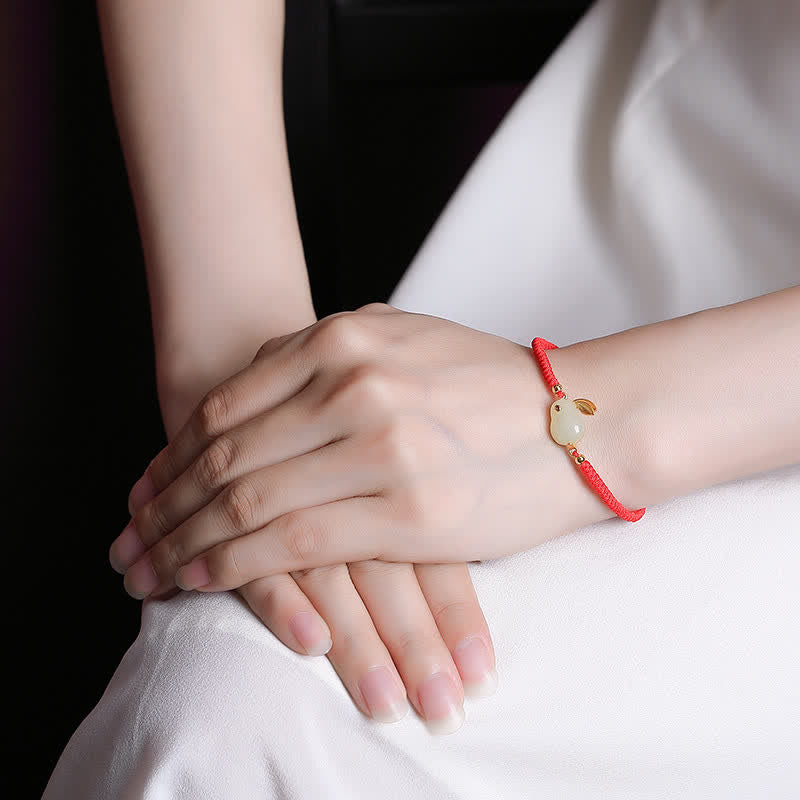 KarmaRipple's 925 Sterling Silver Year of the Rabbit Hetian Ivory Jade Fortune Red String Protection Bracelet p2