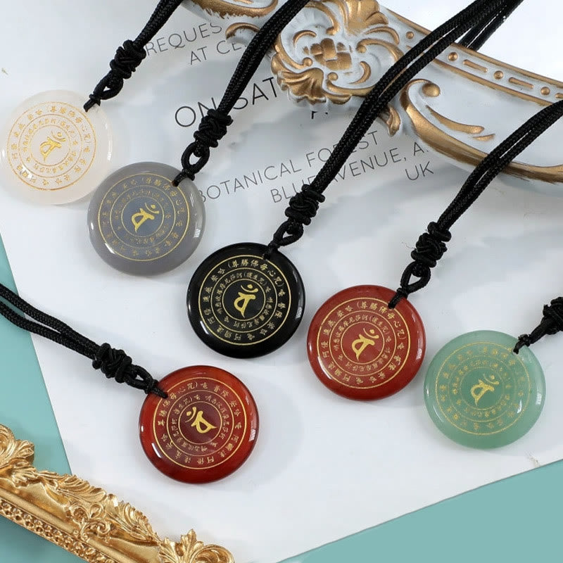 KarmaRipple's Vairocana Tathagata Sanskrit Mantra Various Gemstone Black Obsidian Green Aventurine Strength Pendant Necklace p11