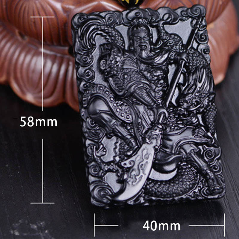 KarmaRipple's Black Obsidian Guan Gong Amulet Engraved Strength Pendant Necklace p9