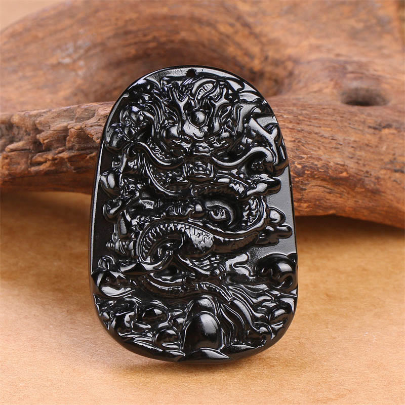 KarmaRipple's Black Obsidian Dragon Carved Fortune Protection Pendant Necklace p3