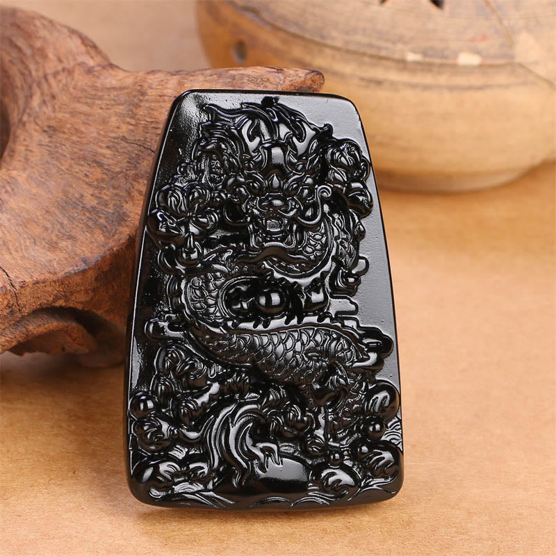KarmaRipple's Black Obsidian Dragon Carved Fortune Protection Pendant Necklace p12