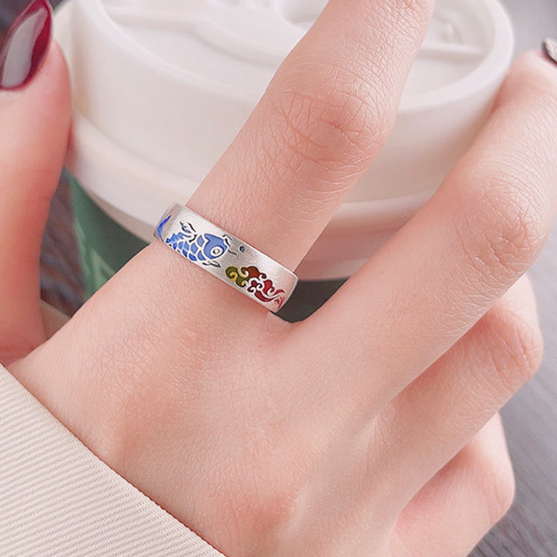KarmaRipple's 925 Sterling Silver Fortunate Koi Fish Auspicious Clouds Wealth Ring p5
