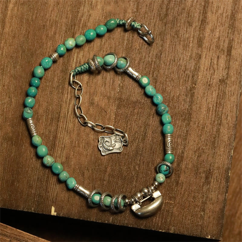 KarmaRipple's 925 Sterling Silver Turquoise Small Beadwork Chinese Lock Talisman Strength Anklet p4