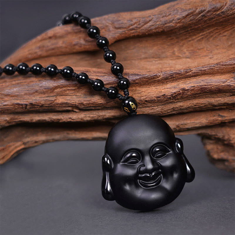 KarmaRipple's Authentic Black Obsidian Laughing Buddha Purification Pendant Necklace p11