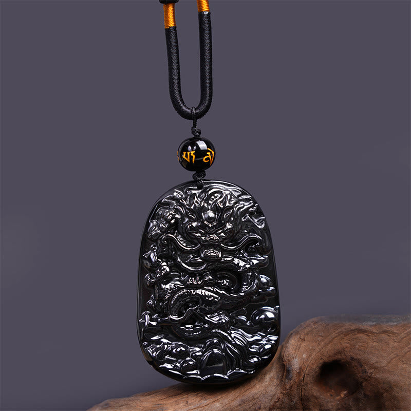 KarmaRipple's Black Obsidian Dragon Carved Fortune Protection Pendant Necklace p1