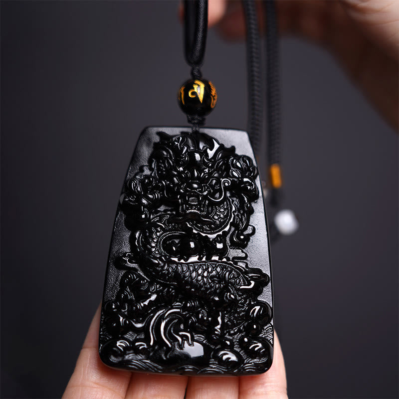 KarmaRipple's Black Obsidian Dragon Carved Fortune Protection Pendant Necklace p11