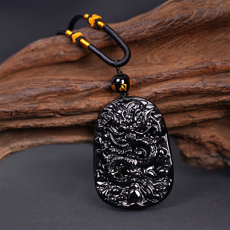 KarmaRipple's Black Obsidian Dragon Carved Fortune Protection Pendant Necklace p5