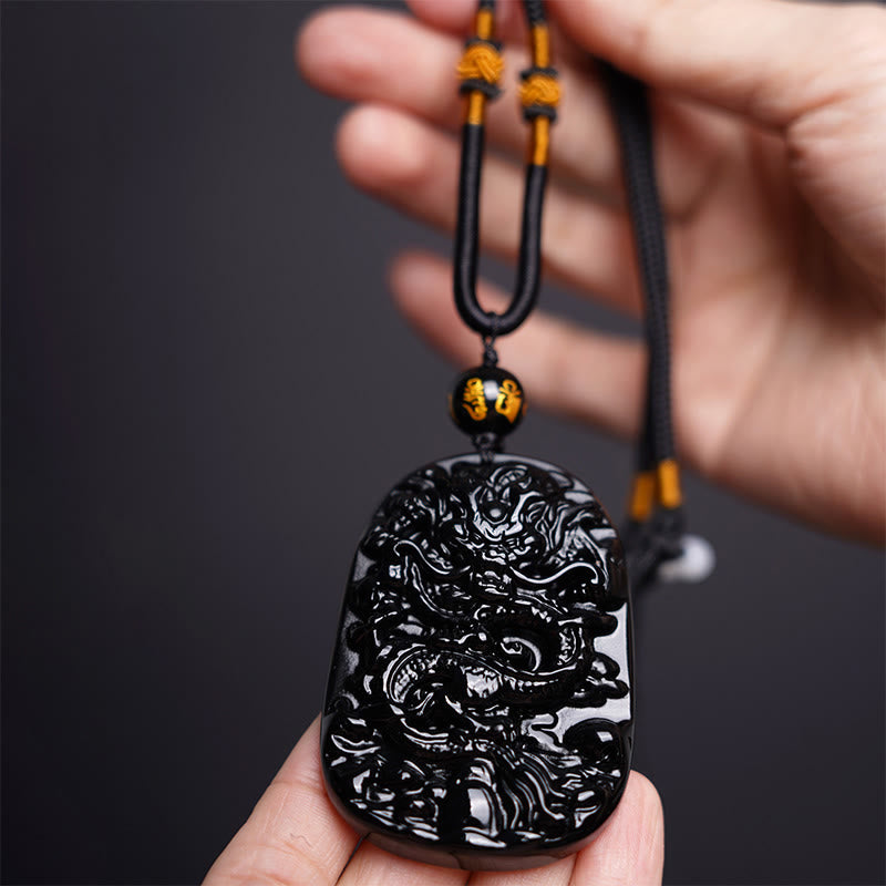KarmaRipple's Black Obsidian Dragon Carved Fortune Protection Pendant Necklace p4