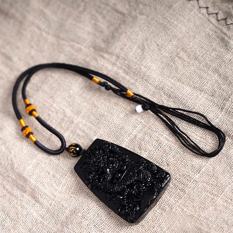 KarmaRipple's Black Obsidian Dragon Carved Fortune Protection Pendant Necklace p15